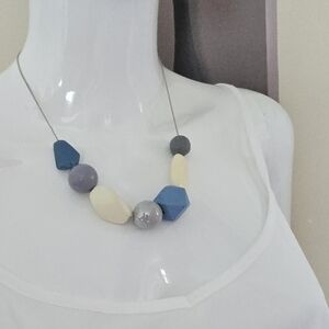 Chic Blue and Cream Geometric Necklace